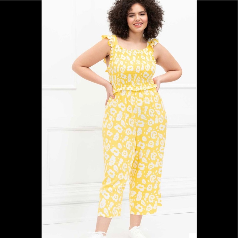 ELOQUII Elements Crop Jumpsuit With Smocked Bodice, size 28. NWT